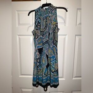 Robbie Bee Blue Green Paisley Sleeveless Dress